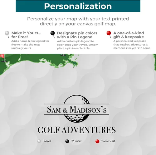 Vista 3 de Póster de lienzo enrollado personalizado, 200 campos de golf, lienzo de EE. UU., 24 x 36 pulgadas, rastreador de campos de golf personalizado