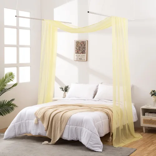 Vista 8 de Cortinas de Dosel para Cama de 144 Pulgadas de Largo, Cortinas de Dosel Transparentes Beige para Cama, Dosel de Cama para Niños y Adultos, Cortinas