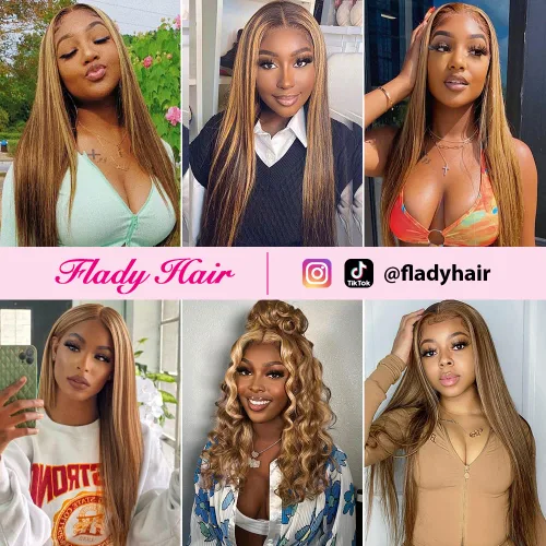 Vista 6 de Flady Peluca de cabello humano con encaje frontal ombré, prearrancada, sin pegamento, peluca frontal de encaje HD 4/27, pelucas de cabello humano