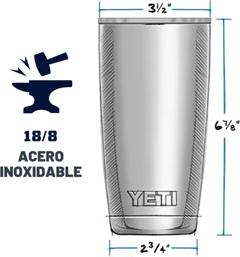 Vista 2 de YETI Rambler - Vaso de acero inoxidable con aislamiento al vacío de 20 onzas con tapa MagSlider Todo acero inoxidable