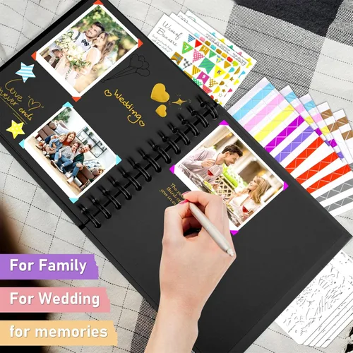Vista 5 de GOTIDEAL Álbum de recortes de 7 x 7 pulgadas con marcadores metálicos, 40 páginas, álbumes de fotos de papel kraft para bodas y aniversarios