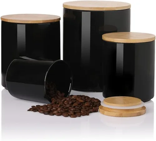 Vista 71 de Botes de Cocina Sweejar Tarro de Cerámica para Almacenamiento de Alimentos, Contenedores Apilables con Tapa de Madera de Sellado Hermético