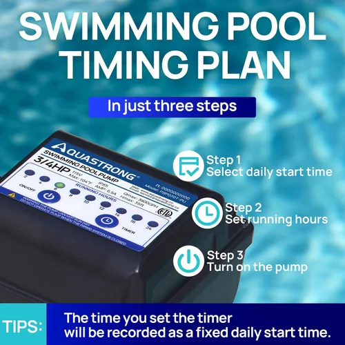 Vista 4 de Aquastrong Bomba de piscina sobre el suelo de 3/4 HP con temporizador, 115 V, 3800 GPH, adaptador de 1.25 y 1.5 pulgadas, alto flujo, potentes