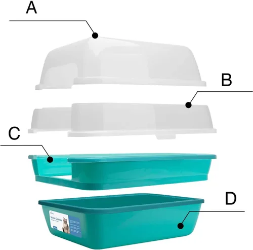 Vista 6 de Caja de arena para gatos Petfamily, caja de arena grande plegable jumbo con techo y tapa transparente (Azul verdoso)