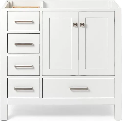 Vista 61 de ARIEL Cambridge Mueble base de tocador de baño de 36 pulgadas, madera maciza, 2 puertas de cierre suave, 5 cajones de cola de milano, roble marrón