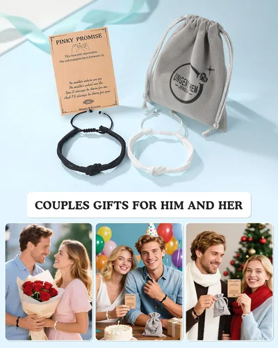 Vista 6 de UNGENT THEM Always With You - Pulseras de nudo de promesa Pinky para parejas, aniversario, Navidad, día de San Valentín, regalos para novio, novia