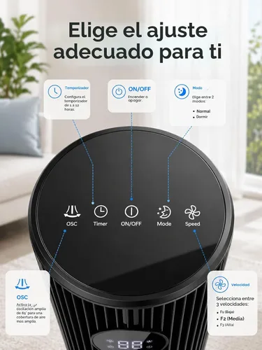 Vista 4 de OSTBA Ventilador de torre de 43 pulgadas para dormitorio, oscilante de 85°
