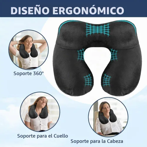 Vista 6 de flintronic Almohada inflable de viaje, almohada inflable de viaje para avión, soporte de cuello de terciopelo suave, almohada ergonómica ligera