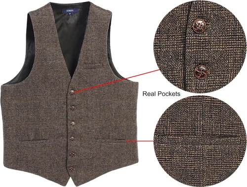 Vista 23 de Gioberti Chaleco de tweed formal de 6 botones para hombres