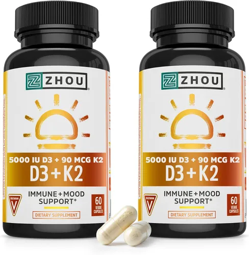 Vista 7 de Zhou D3+K2 - Suplemento de vitamina D3 K2 para mujeres y hombres, suplementos de apoyo inmunológico Vit D3 y K2, fórmula vegetariana pura con 5000