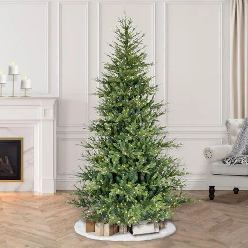 Vista 3 de Puleo International - Árbol de Navidad artificial de 7.5 pies, abeto Alberta preiluminado con 1,000 luces LED blancas cálidas