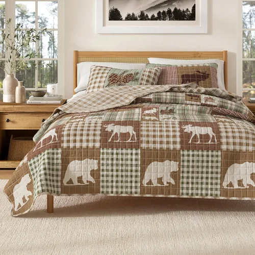 Vista 9 de Great Bay Home - Juego de 3 piezas de colcha reversible de estilo rústico de cabaña con 2 fundas decorativas de almohada, para todas las estaciones