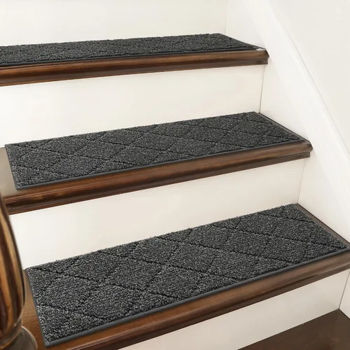 Vista 14 de COSY HOMEER - Alfombra antideslizante para escaleras, para interiores y escalones de madera, para niños y perros, 100 % poliéster, base de Beige