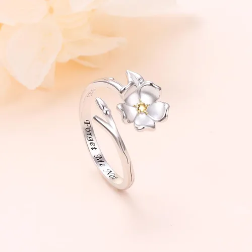 Vista 3 de Yearace Forget Me Not - Anillos para mujer, de plata de ley, Myosotis Scorpioides, floral, ajustable, con flores