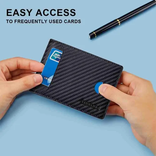 Vista 3 de VANNANBA Cartera delgada de piel con bloqueo RFID para hombre con caja de regalo