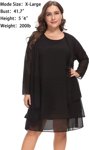 Vista 2 de LIDLIT Vestido de gasa para mujer, 2 piezas, vestidos de madre de la novia, manga larga, hasta la rodilla, vestidos de chaqueta..