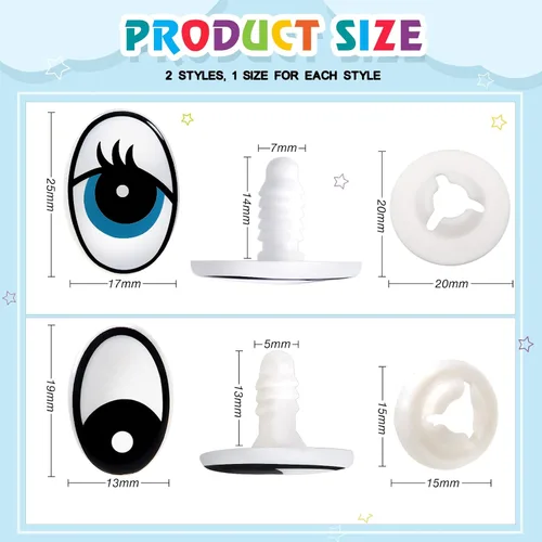 Vista 2 de TOAOB - Juego de 30 ojos de seguridad de plástico, ojos negros y azules, 0.512 x 0.748 in, 0.669 x 0.984 in, ojos de seguridad para muñecas