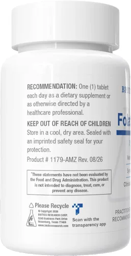 Vista 3 de BIOTICS RESEARCH Folato 5 Plus, Folato de alta potencia 5mg con B12, 120