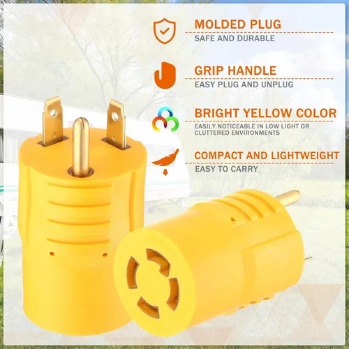 Vista 5 de Kanayu NEMA TT-30P a L14-30R Adaptador de interruptor de transferencia de Amarillo