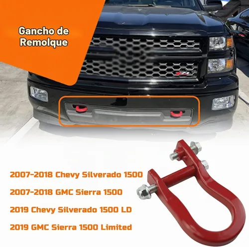 Vista 2 de 84192871 Grilletes de gancho de remolque para parachoques delantero para Chevy Silverado 1500 2007-2018 Sierra 1500 2007-2018 Silverado 1500 LD