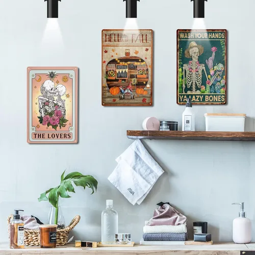 Vista 5 de Giwawa Kissing Lover Tarjeta de tarot de metal con diseño de calavera rosa retro de 12 x 8 pulgadas, decoración de pared, sol, luna, flor, floral