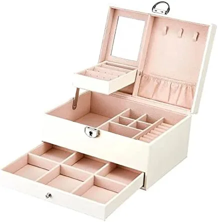 Vista 2 de JinHuoHuo Joyero joyero grande joyero para mujer estuche grande de almacenamiento de joyas de 3 capas cajas de regalo de joyería regalo vintage