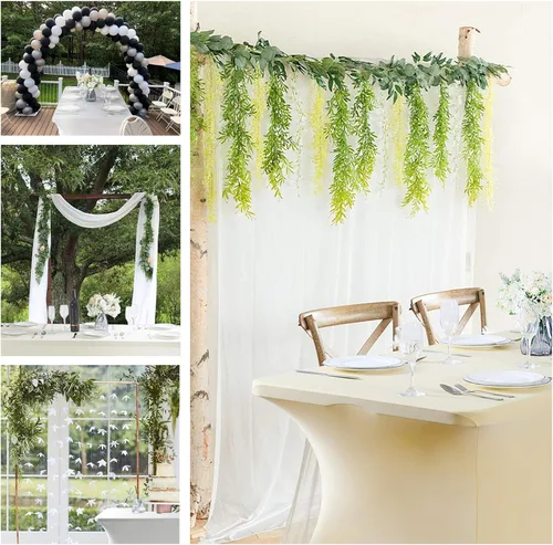 Vista 7 de Mantel de elastano para mesa de 6, 4 o 8 pies, universal, ajustable, para fiestas, banquetes, bodas y eventos, color verde manzana