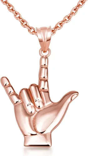Vista 5 de Gold I Love You American Sign Language ASL Hand Sign Necklace (S/L) 10K or 14K Yellow, Rose, or White Gold Choice of Pendant Only or Chain