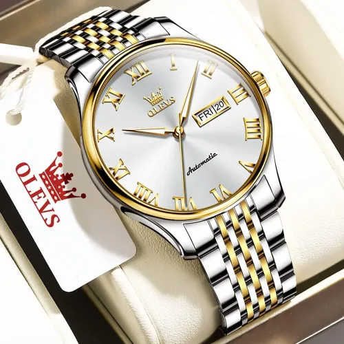 Vista 2 de OLEVS Relojes automáticos para hombre, cuerda automática, mecánico, de lujo, vestido de pulsera, acero inoxidable, impermeable, luminoso, fecha
