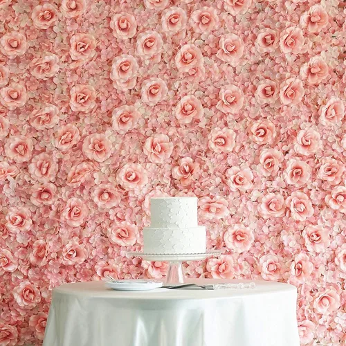Vista 7 de Paquete de 12 tapetes artificiales de follaje sintético de 33 pies cuadrados, panel de hortensias y rosas, telón de fondo de flores para boda, Crema