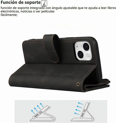 Vista 6 de iCoverCase Compatible con iPhone 13 - Funda tipo cartera para teléfono con tarjetero, piel sintética, bolsillo con cremallera, magnética Desmontable