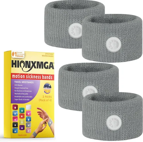 Vista 12 de HIONXMGA 10 pares de bandas para el mareo por movimiento – Brazaletes naturales de acupresión anti-náuseas para el alivio del mareo matutino y por