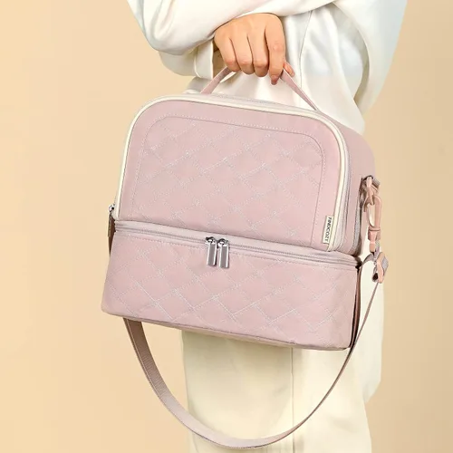 Vista 7 de FINDCOZY Lonchera para mujer, de doble cubierta, reutilizable, aislada, para el trabajo, color rosa