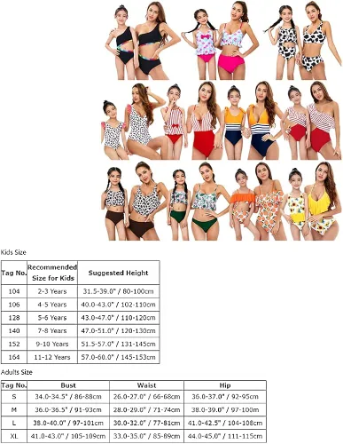 Vista 7 de Mommy and Me Trajes de baño familiares con volantes a juego con tirantes ajustables para los hombros y bikini