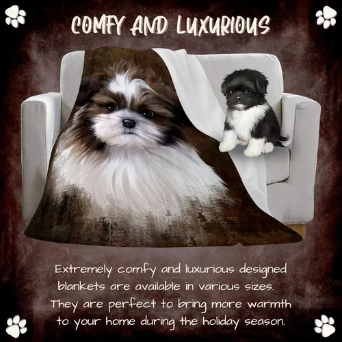 Vista 6 de Rustic Shih Tzu Dog Blanket - Lightweight Super Soft Cozy and Durable Bed Blanket - Animal Theme Fuzzy Blanket for Sofa Bed Couch Luxury Soft