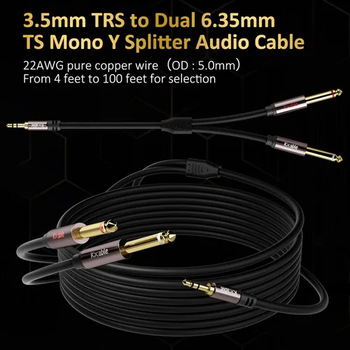 Vista 4 de Paquete de 2 cables divisores en Y de 0.1 in a doble 0.25 in de 4 pies