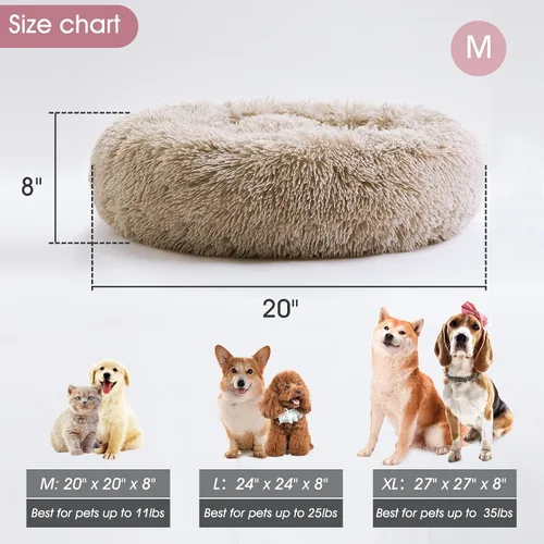 Vista 5 de Cama calmante para perros y gatos, cama antiansiedad, de felpa, con forma de dona, redonda, acolchada, de piel sintética, suave y esponjosa