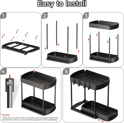 Vista 7 de Ukeetap Organizadores de almacenamiento extraíbles multiusos, organizadores debajo del fregadero/gabinete y almacenamiento para baño y cocina, Negro