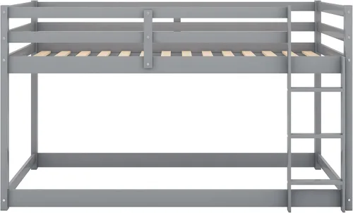 Vista 3 de Merax Litera individual sobre cama individual con escalera y barandillas de seguridad para adolescentes, niños o niñas, no necesita caja