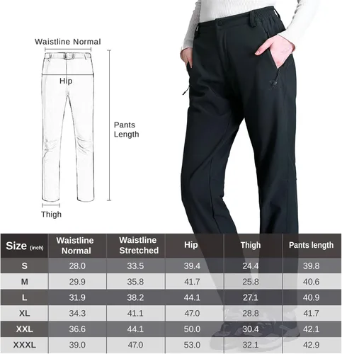 Vista 7 de GOLDEN CAMEL Pantalones de senderismo Softshell para mujer, impermeables, resistentes al viento, pantalones de esquí de invierno con forro polar