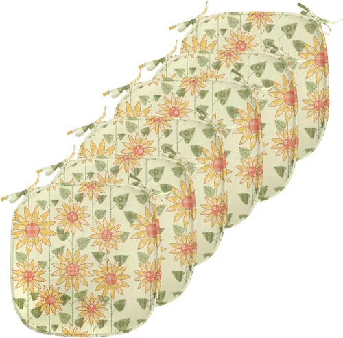 Vista 92 de Ambesonne Cojín de asiento para silla de flores, detalles florales con hojas y remolinos, estampado artístico romántico y vívido y vibrante