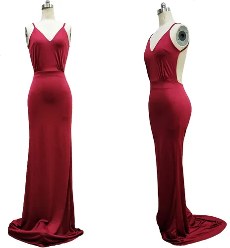 Vista 2 de Andongnywell - Vestido largo de noche sexy con tirantes delgados, cuello en V, para mujer, vestido de noche formal