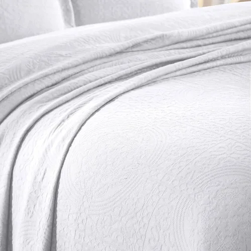 Vista 9 de Superior Fleur De Lis - Juego de colcha de algodón de 3 piezas, decoración de cama para el hogar, colcha decorativa con textura, 2 fundas de Blanco