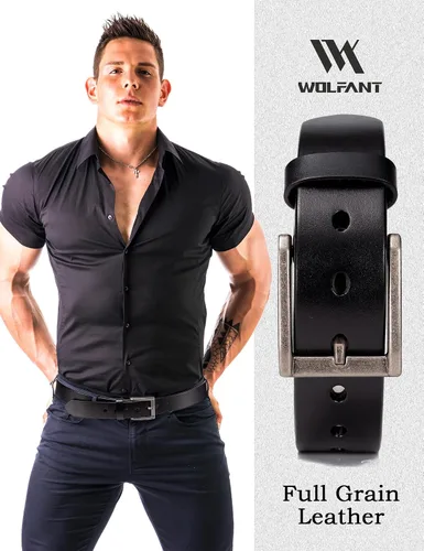Vista 5 de WOLFANT Cinturones de cuero granulado resistentes para hombre de grano completo, 100% cuero italiano sólido real