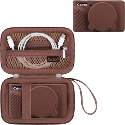 Vista 12 de Canboc Funda para Canon PowerShot SX740/SX730, funda rígida de transporte + funda protectora de silicona suave con cubierta extraíble para lentes