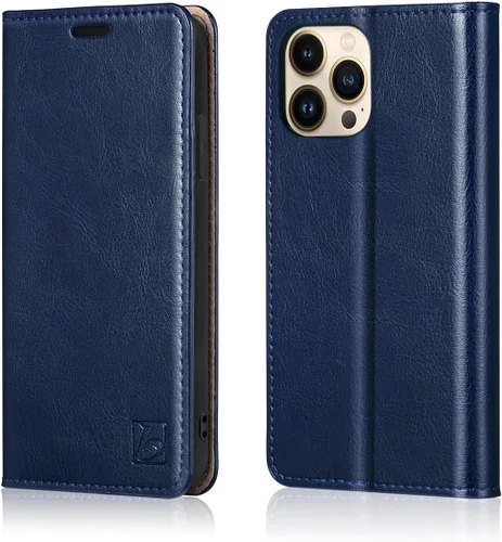 Vista 42 de Belemay Funda tipo cartera compatible con iPhone 8 Plus, de piel de vaca auténtica, funda tipo folio (funda interior de TPU suave), ranuras