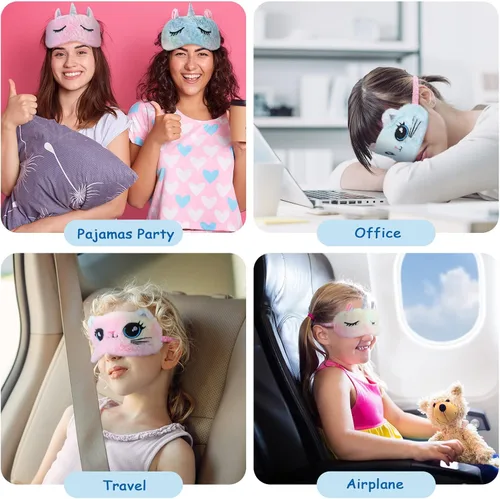 Vista 7 de Zhanmai 8 máscaras de unicornio para dormir de gato, máscara de ojos de felpa sintética de piel suave, ojos de gato, unicornio, ojos vendados