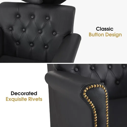 Vista 5 de BarberPub Silla de estación de champú negra para estilista, champú retrolavado de cerámica y juego de sillas para salón, salón en casa, barbería 9104