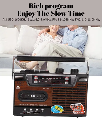 Vista 2 de Grabador de reproductor de casete de cinta, estilo clásico de los años 80 portátil Boombox SW1 SW2 AM Radio FM, altavoz estéreo sin ruido estéreo