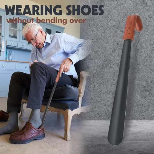 Vista 3 de ZOMAKE Cuerno de zapato de mango largo para personas mayores, hombres y mujeres, calzador largo de metal para botas, ayudante de cuchara de zapatos